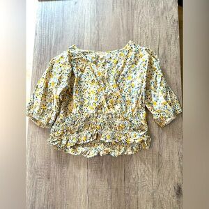 Sim & Sam Blue and Yellow Patterned Crop Top Size Medium